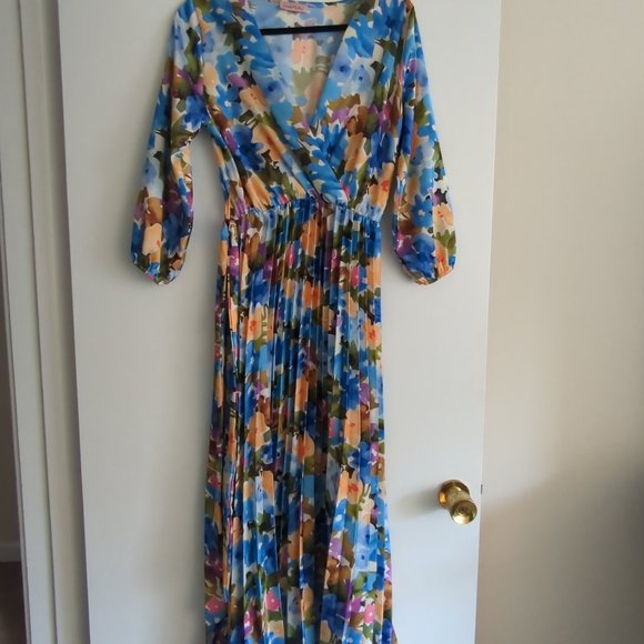 Blue Floral Midi Dress - Picture 1 of 6